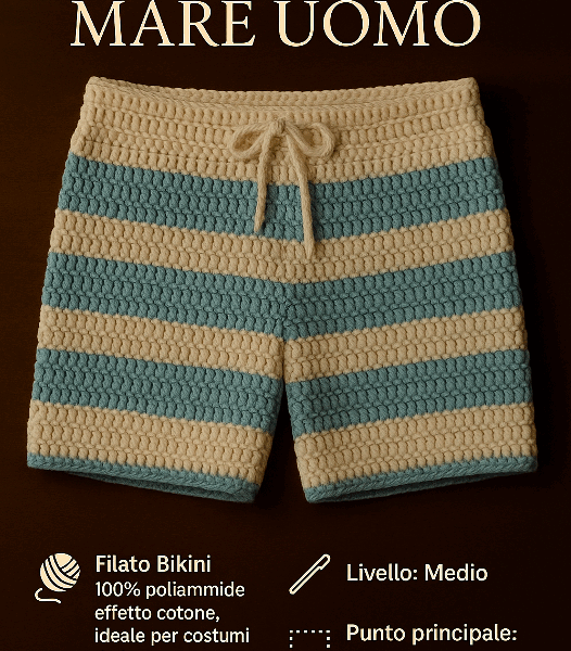 Bermuda da Mare Uomo all’Uncinetto con Filato Bikini – Schema Gratuito